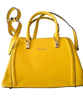 Bostanten Yellow Satchel Bag Structured Top Handle Crossbody Purse Gold Hardware
